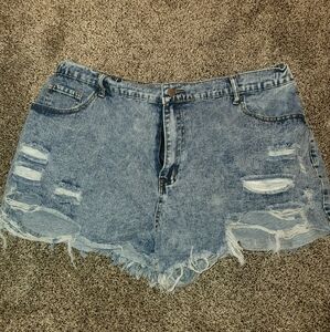 Distressed High Waisted Denim Women's Shorts